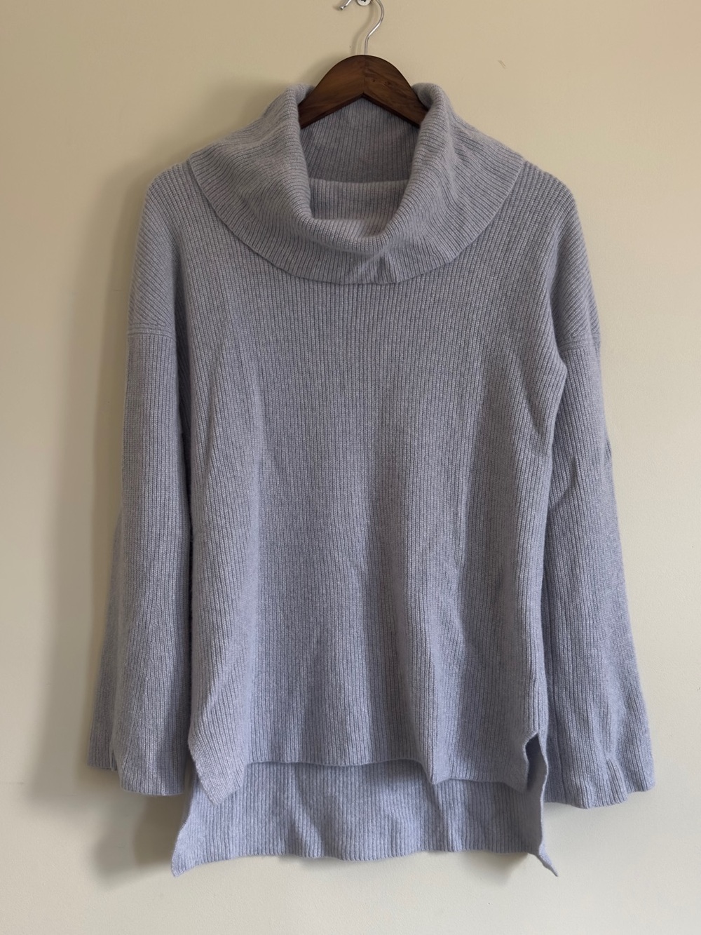 Lord & Taylor 100% Cashmere Cowl Knit Ribbed Sweater in Pale Sky Blue